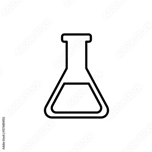 Clear abstract line art icon showing a fundamental laboratory flask for chemical experiments visually, concept for educational science visuals, medical research applications and laboratory equipment