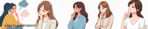 vector image of a woman contemplating on a white background