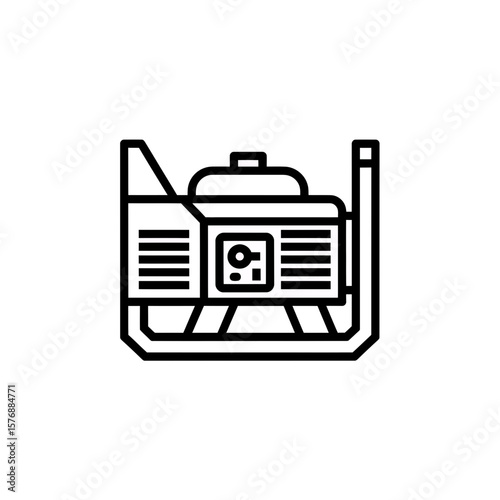 Minimalist outline icon showcasing a typical portable combustion engine electrical power generator, concept for rural utility services diagrams, mobile power solutions, and emergency response