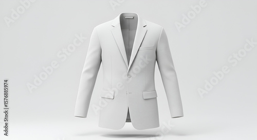 A minimalistic 3D rendered white suit jacket isolated on a light background
