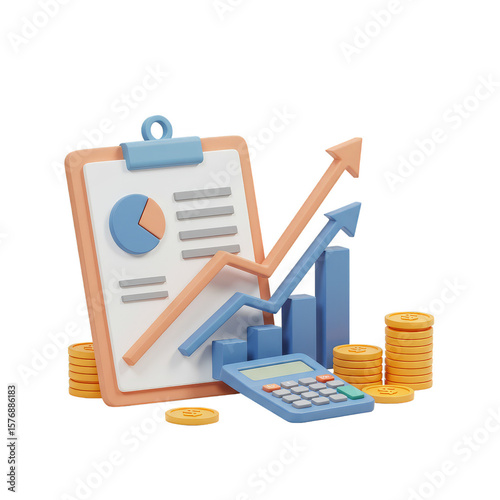 3d Finance Growth Chart Calculator Illustration Business Success Transparent