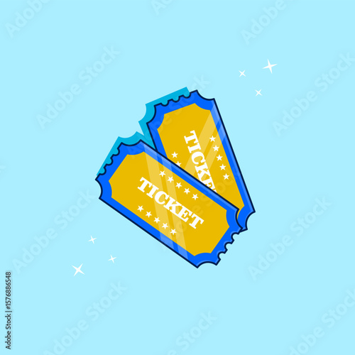 Two Bright Tickets on a Light Blue background Vector Illustration Flat Design