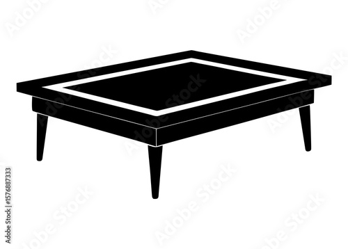 Modern black coffee table silhouette on a clean white background design.