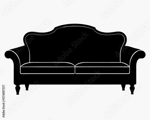 Black sofa silhouette offers a modern vector design on a clean white background.