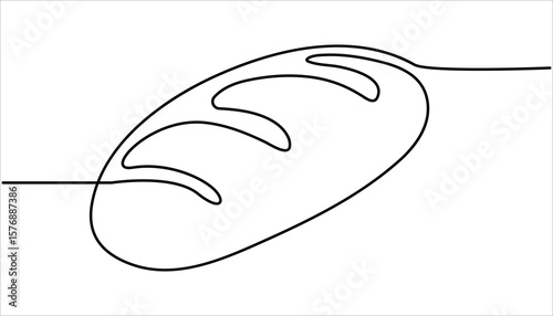  Bread one line drawing, One continuous line drawing of long loaf bread, Bread in the form of a baguette. Long sandwich bread. one line bread bun, Freshly baked bread Continuous one line drawing.