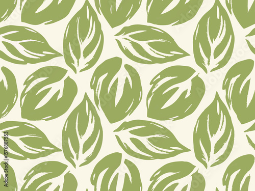 Leafy green pattern on a cream background offering a fresh and botanical design for background.