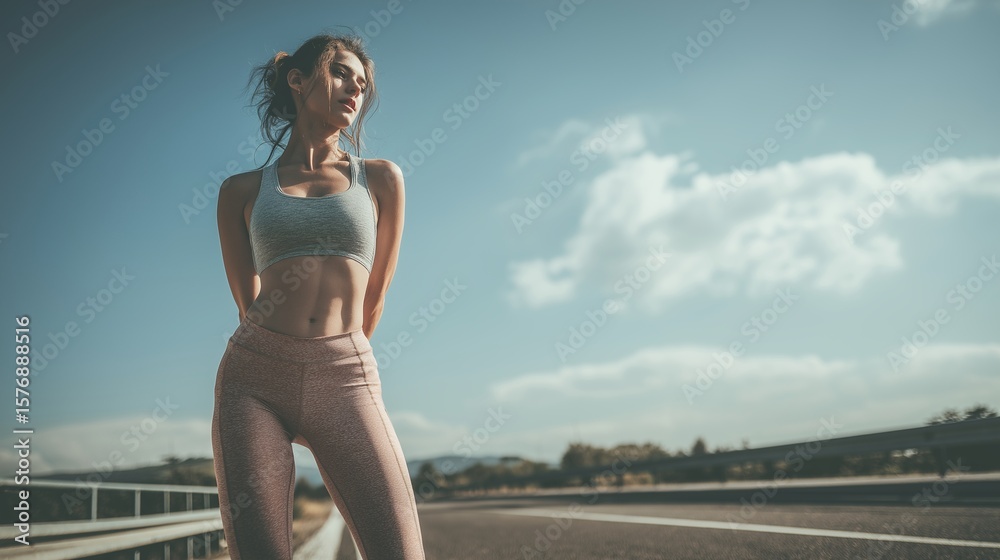 Fototapeta premium Woman exercising hard. Sports activities. Sweating in hot weather. Healthy lifestyle. AI generated.