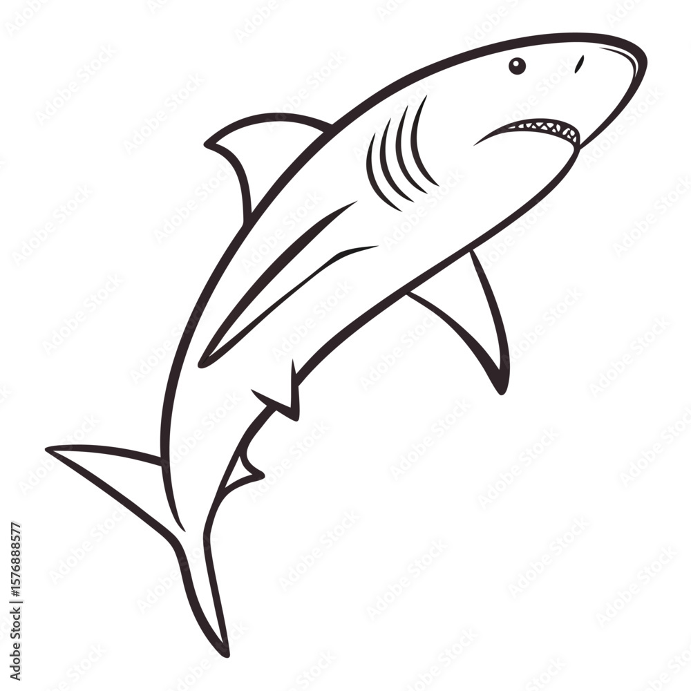Fototapeta premium Hand Drawn Black Outline Shark White Background Flat Design