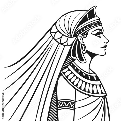 Egyptian Woman in Traditional Dress and Headdress Vector Illustration. Perfect for: Egyptian National Day, Ancient Egypt exhibitions, Museum Education