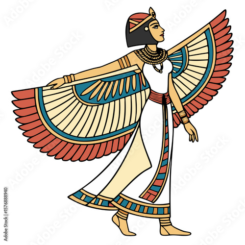 Egyptian Woman in Traditional Dress and Headdress Vector Illustration. Perfect for: Egyptian National Day, Ancient Egypt exhibitions, Museum Education