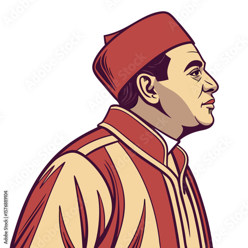 Moroccan Man in Traditional Clothing with Fez Hat Vector Illustration. Perfect for: Eid al-Fitr, Moroccan Wedding, Cultural Tourism