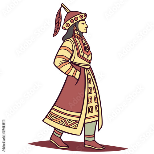 Mongolian Noblewoman in Royal Attire and Headdress Vector Illustration. Perfect for: Mongolian New Year (Tsagaan Sar), Cultural Exhibitions