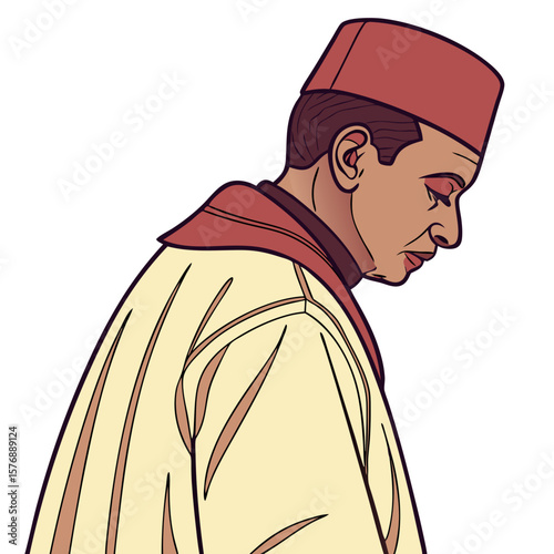 Moroccan Man in Traditional Clothing with Fez Hat Vector Illustration. Perfect for: Eid al-Fitr, Moroccan Wedding, Cultural Tourism