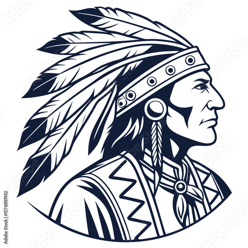 Native American Man in Feather Headdress and Tribal Clothing Vector. Perfect for: Indigenous Peoples Day, Powwow Events, Cultural Education