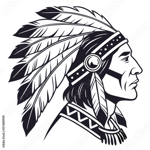 Native American Man in Feather Headdress and Tribal Clothing Vector. Perfect for: Indigenous Peoples Day, Powwow Events, Cultural Education