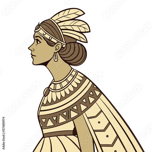 Peruvian Woman in Golden Inca-Style Dress Vector Art. Perfect for: Inti Raymi, Peruvian National Day, Andean Festivals
