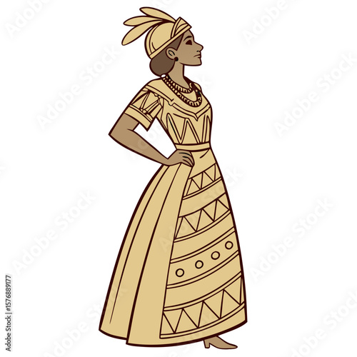 Peruvian Woman in Golden Inca-Style Dress Vector Art. Perfect for: Inti Raymi, Peruvian National Day, Andean Festivals
