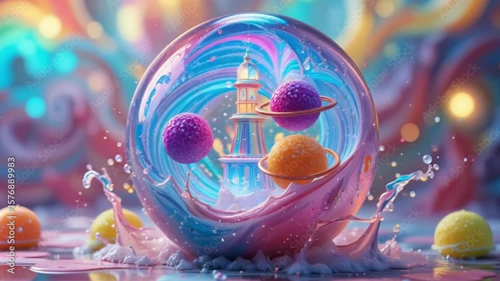 Candy Cosmos Vortex - Whimsical Sugar Planets & Ornate Clocktower - 4K Fantasy Art & Children s Media