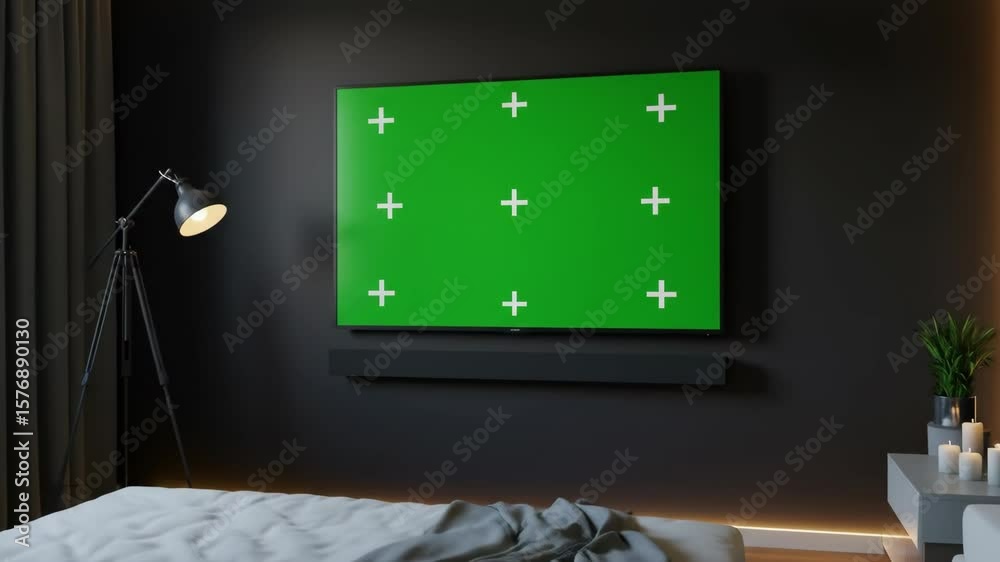 Modern bedroom interior with flat screen tv
