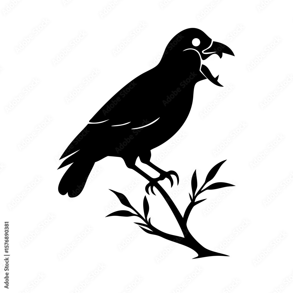 Fototapeta premium Black bird sitting on a dry branch skull Vector
