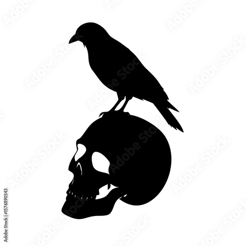 Black bird sitting on a dry branch skull Vector