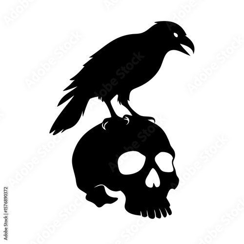 Black bird sitting on a dry branch skull Vector