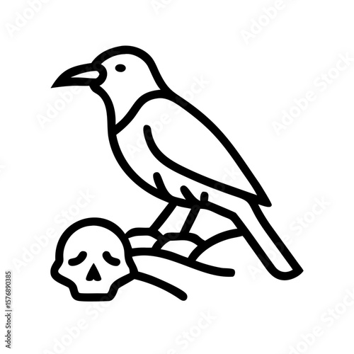 Black bird sitting on a dry branch skull Vector