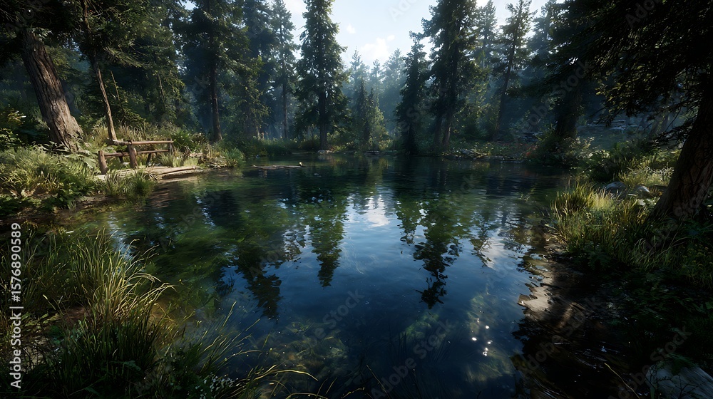 Pond with Reflections in a Scenic Forest Pond with Reflections in a Scenic Forest