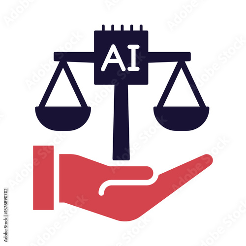 Fairness Icon – Scales with Hand Representing Equal Treatment, Impartiality, and Ethical Standards in AI Systems on Transparent Background. 