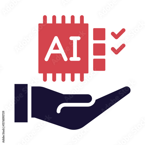 Accountability Icon – Hand Holding AI Chip Representing Ethical Oversight and Responsibility in AI Systems Development on Transparent Background. 