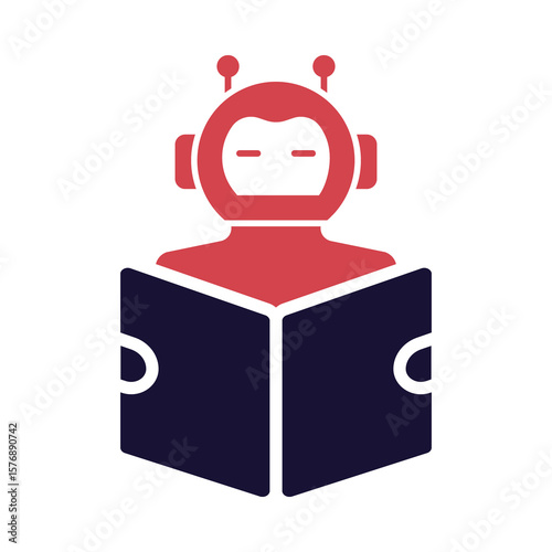 Explainability Icon – Robot with Book Representing Transparency and Understanding in AI Algorithms and Decision-Making Models on Transparent Background. 