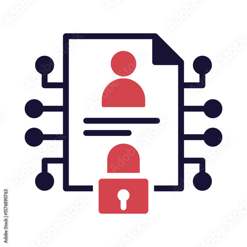 Privacy Icon – Document with Lock Representing Data Protection, Confidentiality, and User Rights in AI Systems on Transparent Background. 