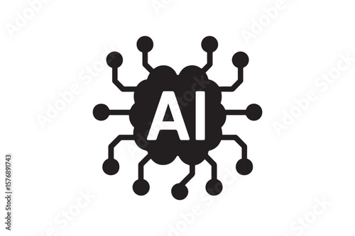 AI Neural Network icon silhouette vector with white background