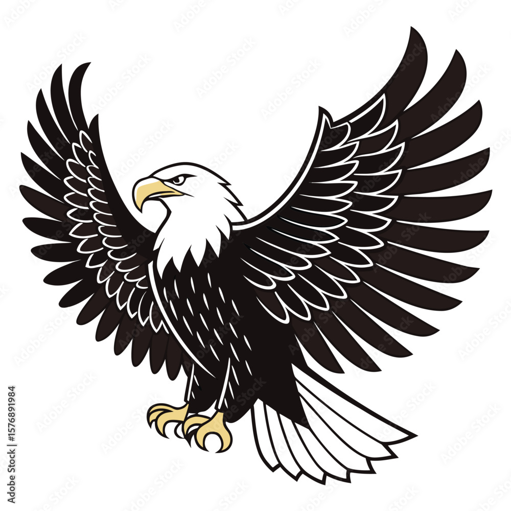 Fototapeta premium Majestic Bald Eagle Vector Illustration Black White Wings