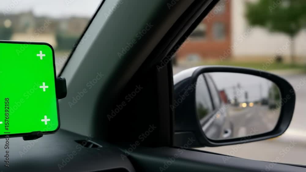 Green screen tablet mounted in a car