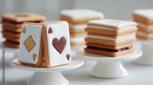 card shaped cookies, chocolate cookies on a plate, trump card