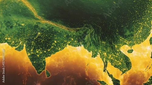 Nighttime satellite view of South Asia, showcasing city lights and landscapes