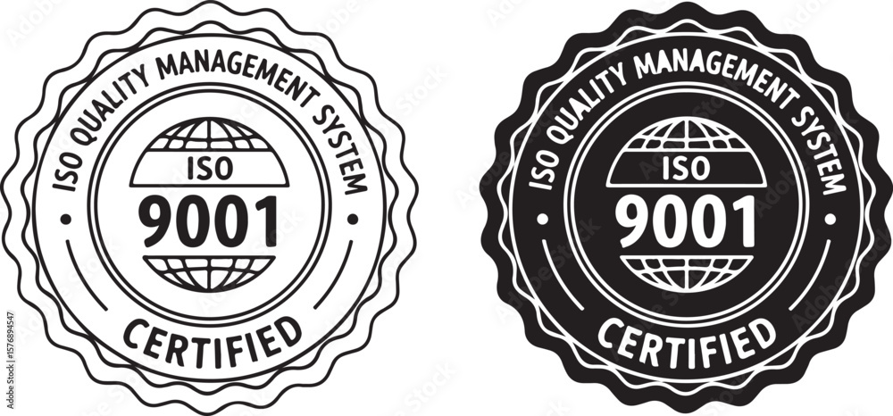 Obraz premium ISO 9001 Quality Management System certified stamp in black and white
