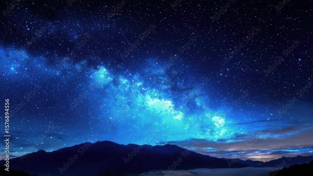 Starry night sky above mountains, seamless looping video scenic background
Starry night sky above mountains, seamless looping video scenic background