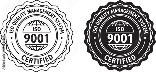 ISO 9001 Quality Management System certified stamp in black and white