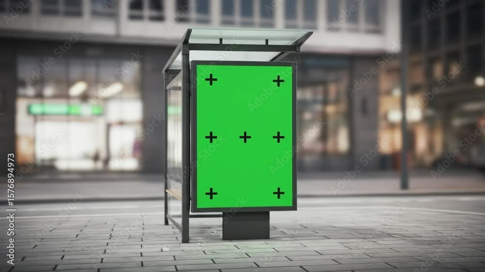 green screen of vertical videotron in bus stop