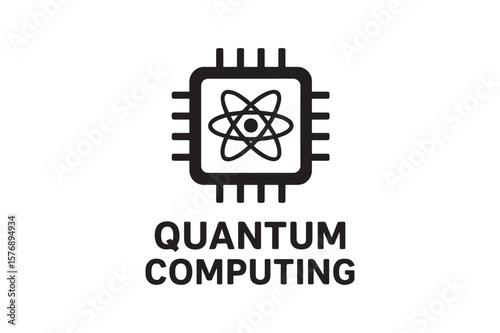 Quantum Computing icon silhouette vector with white background
