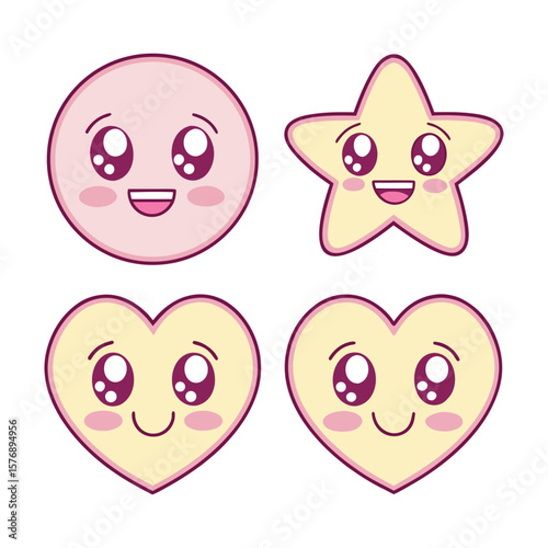 Kawaii Emoji Set — Blushing, Joy, Sparkles, Cute Expressions