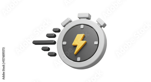 3D Stopwatch Icon Showing Fast Time on Transparent Background