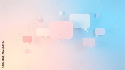 Modern feedback concept with floating speech bubble shapes on a soft gradient background.