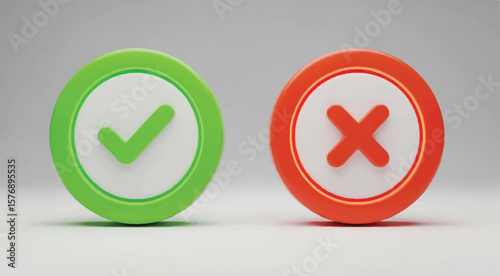 Green check mark button and red cross mark button