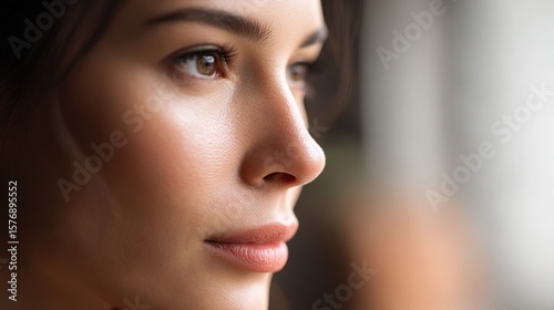 Portrait of a radiant woman with glowing skin, embodying timeless beauty and natural elegance.
