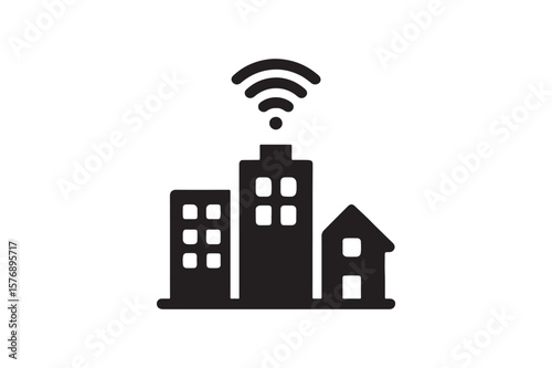 Smart City icon silhouette vector with white background