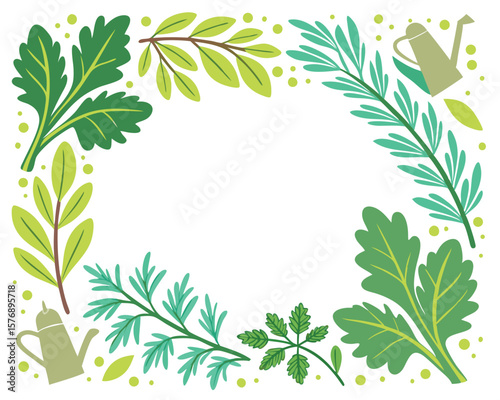 Beautiful floral botanical frame design with leaves and herbs perfect for various design purposes.