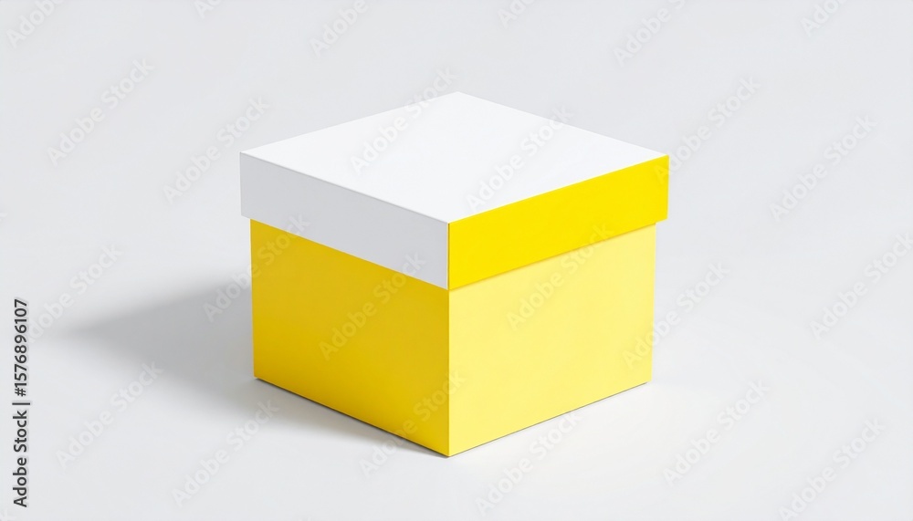 Fototapeta premium Minimal cube packaging with yellow lid and white base